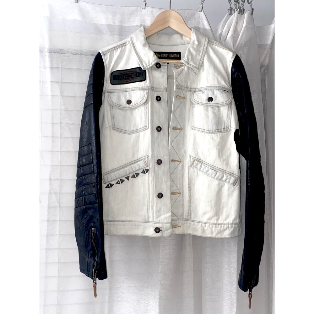 Women’s Harley Davidson Denim Jacket with Leather Sleeves, NEW, Medium
